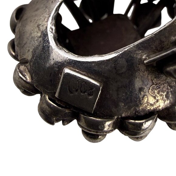 Vintage Sterling Silver Blue Glass Dome Filigree Ring Made In Italy Bold Design - Picture 5 of 7